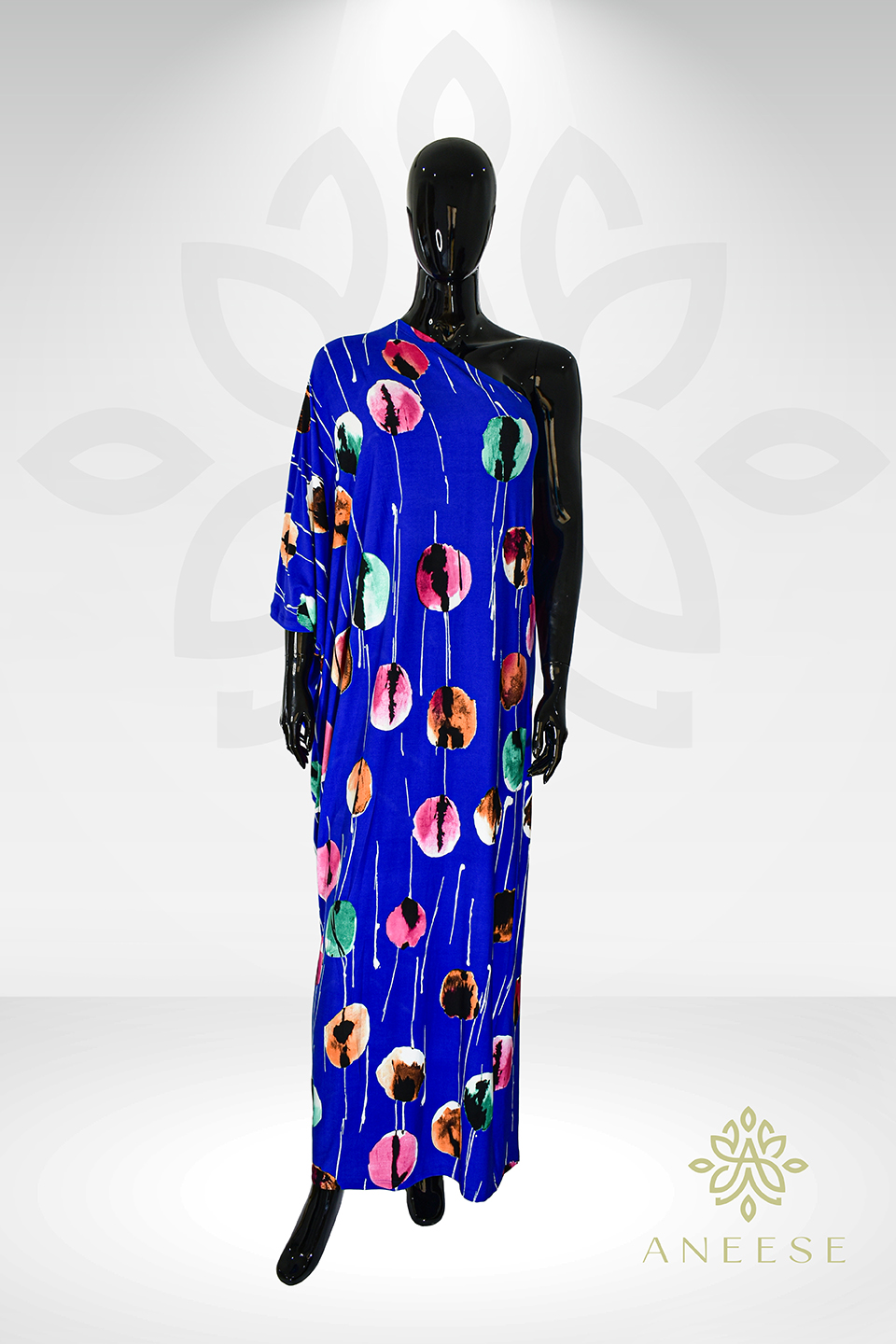 Celine One-Shoulder Kaftan – Blue Print
