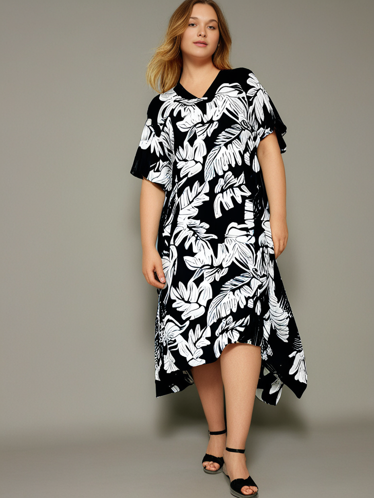 Farida Butterfly Kaftan – Black & White Leaf Print - Image 3