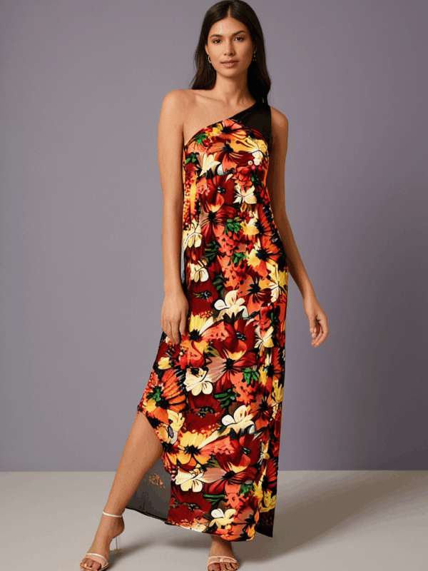 Celine One-Shoulder Kaftan – Floral - Image 2