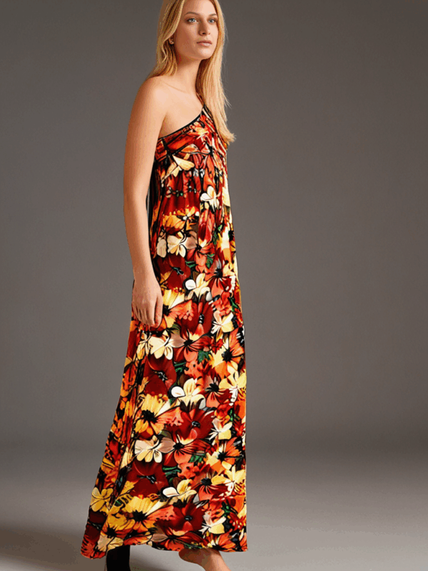 Celine One-Shoulder Kaftan – Floral - Image 3