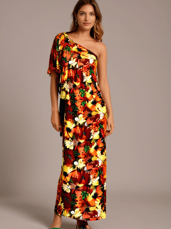 Celine One-Shoulder Kaftan – Floral - Image 5