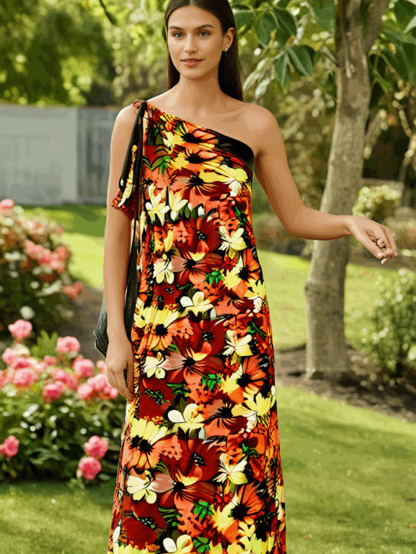 Celine One-Shoulder Kaftan – Floral - Image 6