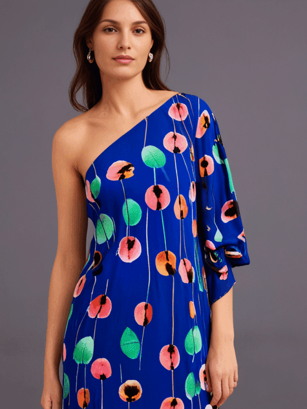 Celine One-Shoulder Kaftan – Blue Print - Image 2