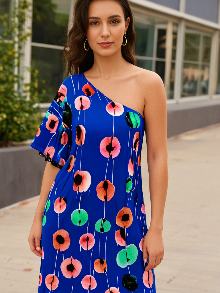 Celine One-Shoulder Kaftan – Blue Print - Image 3