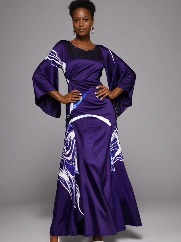 Farida Purple Butterfly Kaftan – Graceful, Bold & Flattering - Image 3