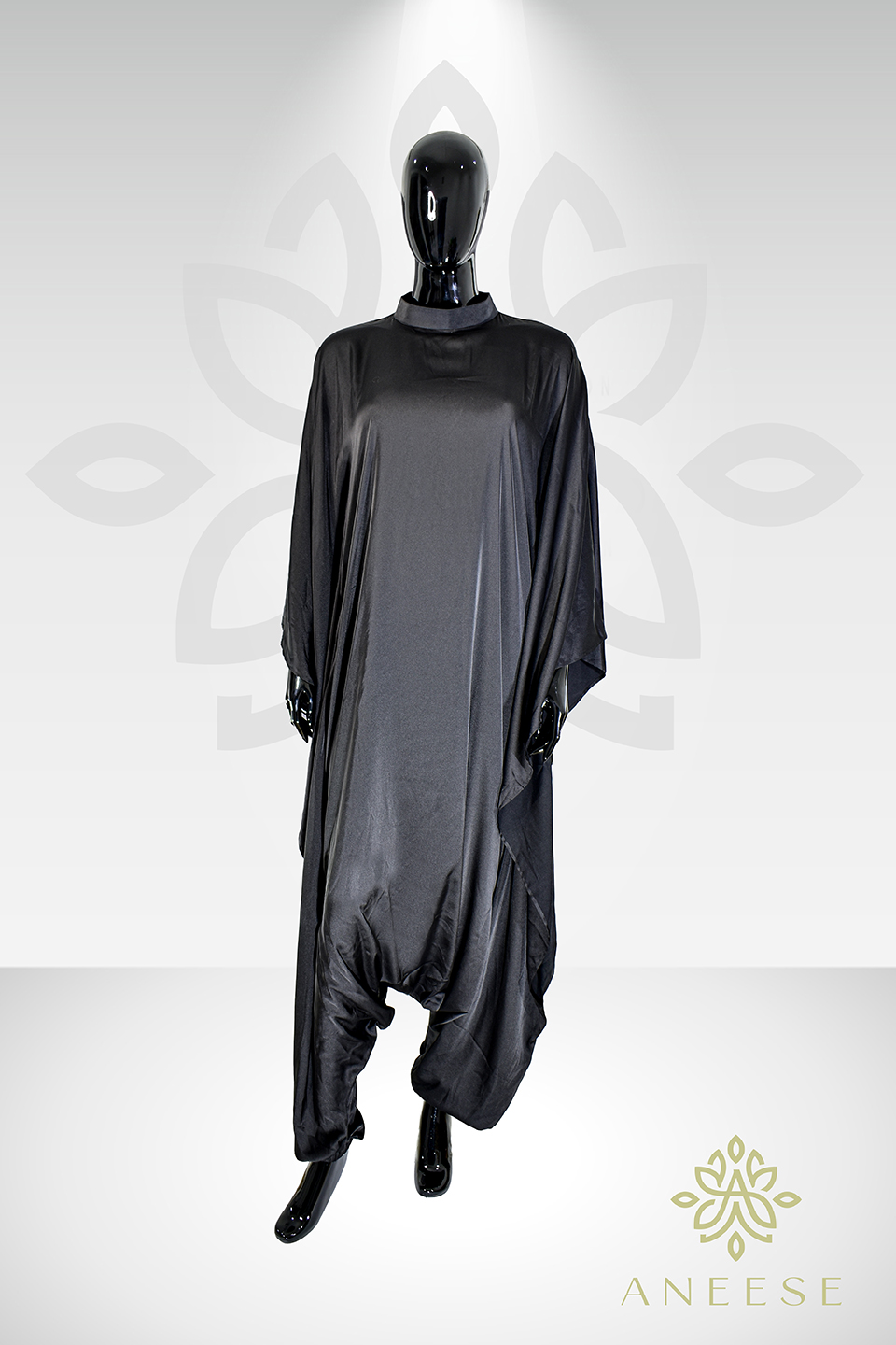 Loose-fitting jumpsuit Aria Chic Satin Jumpsuit Kaftan – Classic Black