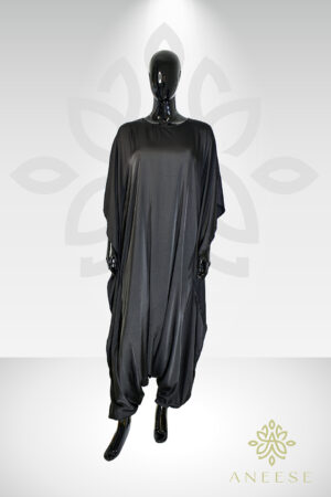 Aria Chic Satin Jumpsuit Kaftan – Plain Black