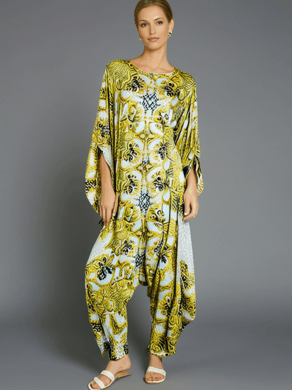 Aria Chic Satin Jumpsuit Kaftan – Classic Black - Image 2