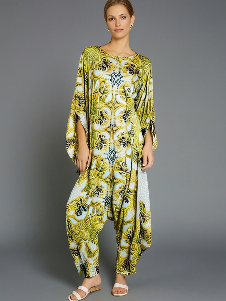 Aria Chic Satin Jumpsuit Kaftan – Classic Black - Image 2