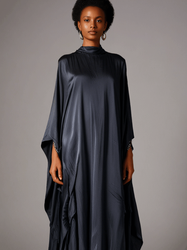 Loose-fitting jumpsuit Aria Chic Satin Jumpsuit Kaftan – Classic Black - Image 2