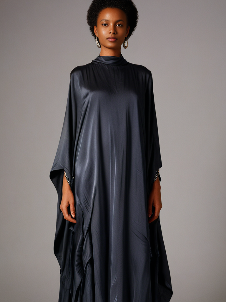 Loose-fitting jumpsuit Aria Chic Satin Jumpsuit Kaftan – Classic Black - Image 2