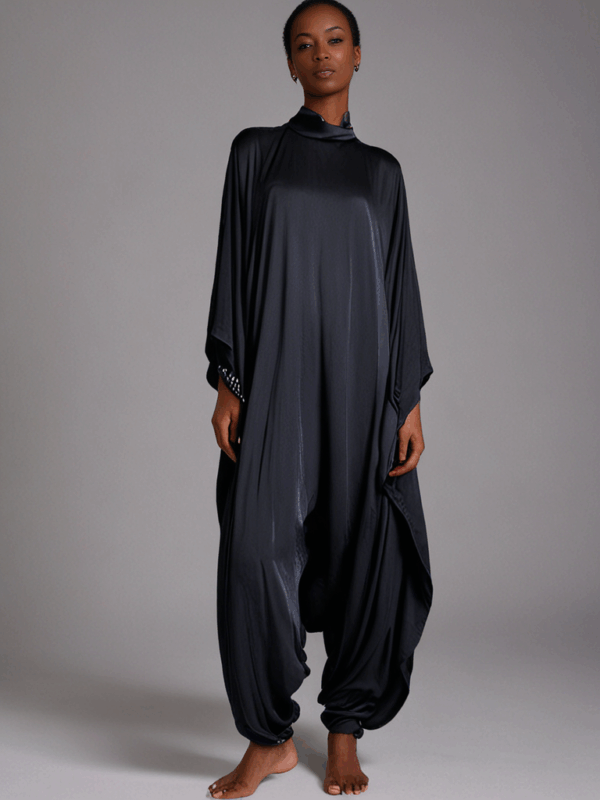 Loose-fitting jumpsuit Aria Chic Satin Jumpsuit Kaftan – Classic Black - Image 3