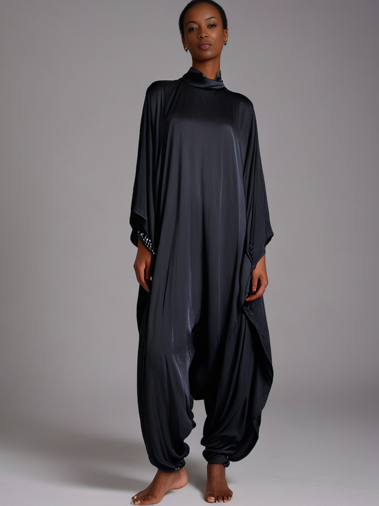 Loose-fitting jumpsuit Aria Chic Satin Jumpsuit Kaftan – Classic Black - Image 3