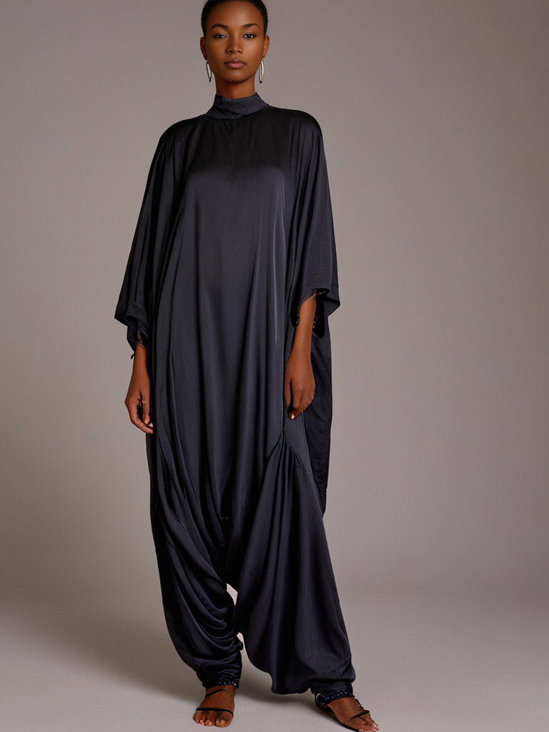 Loose-fitting jumpsuit Aria Chic Satin Jumpsuit Kaftan – Classic Black - Image 4