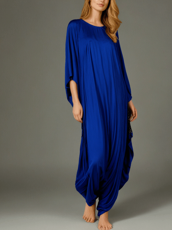 Aria Chic Satin Jumpsuit Kaftan – Royal Blue - Image 2