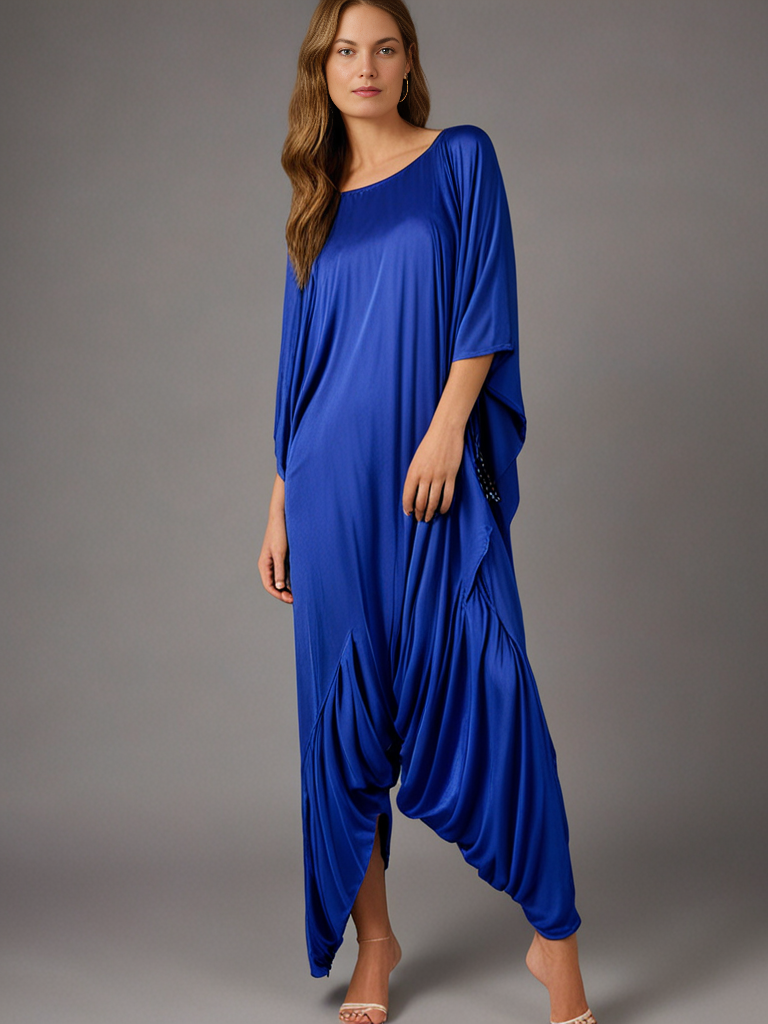 Aria Chic Satin Jumpsuit Kaftan – Royal Blue - Image 3