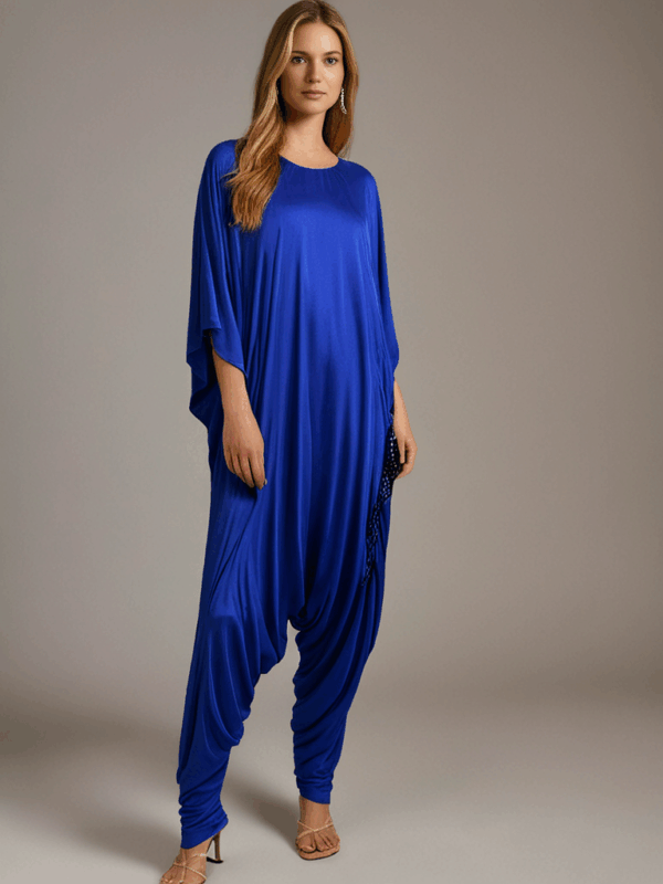 Aria Chic Satin Jumpsuit Kaftan – Royal Blue - Image 4