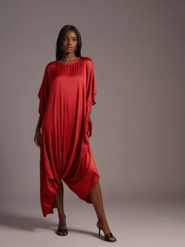 Aria Chic Satin Jumpsuit Kaftan – Bold in Red - Image 2