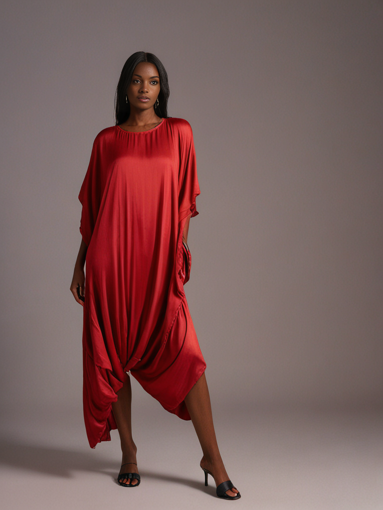 Aria Chic Satin Jumpsuit Kaftan – Bold in Red - Image 2