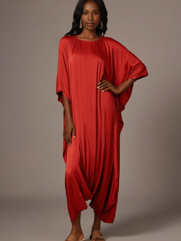 Aria Chic Satin Jumpsuit Kaftan – Bold in Red - Image 3