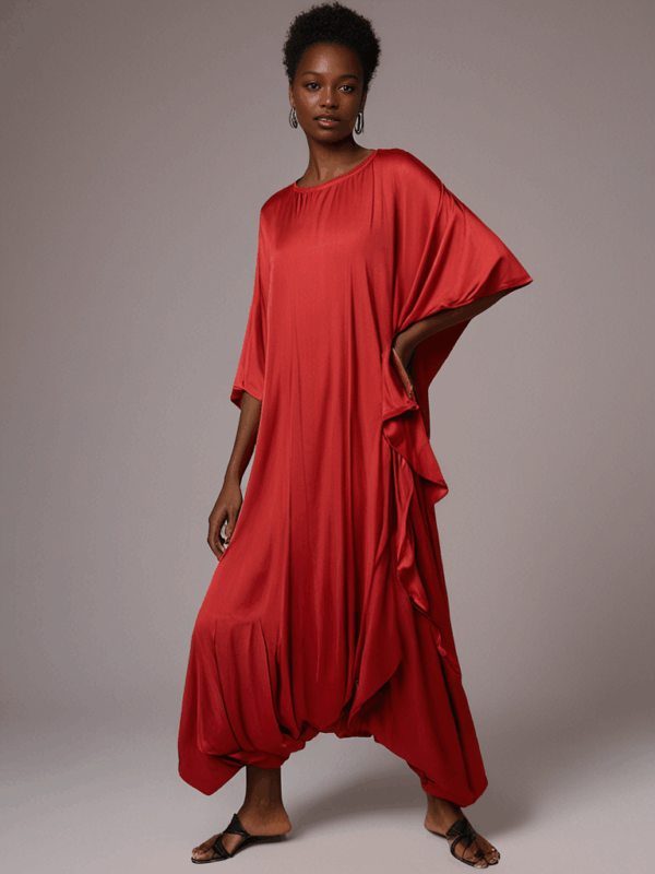 Aria Chic Satin Jumpsuit Kaftan – Bold in Red - Image 4