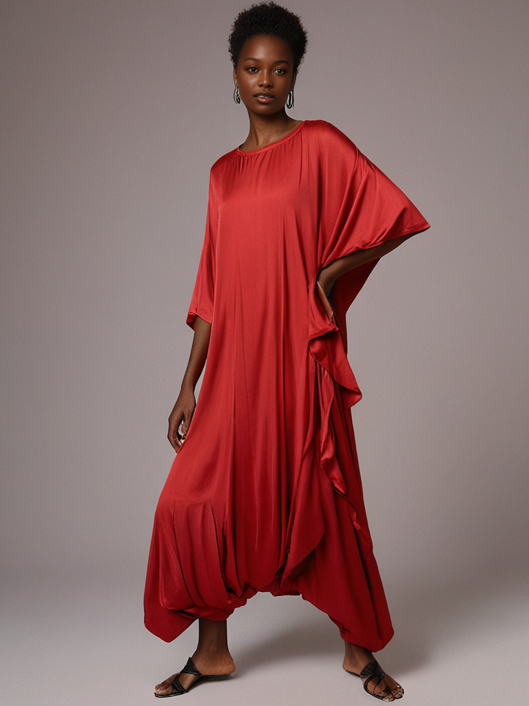 Aria Chic Satin Jumpsuit Kaftan – Bold in Red - Image 4